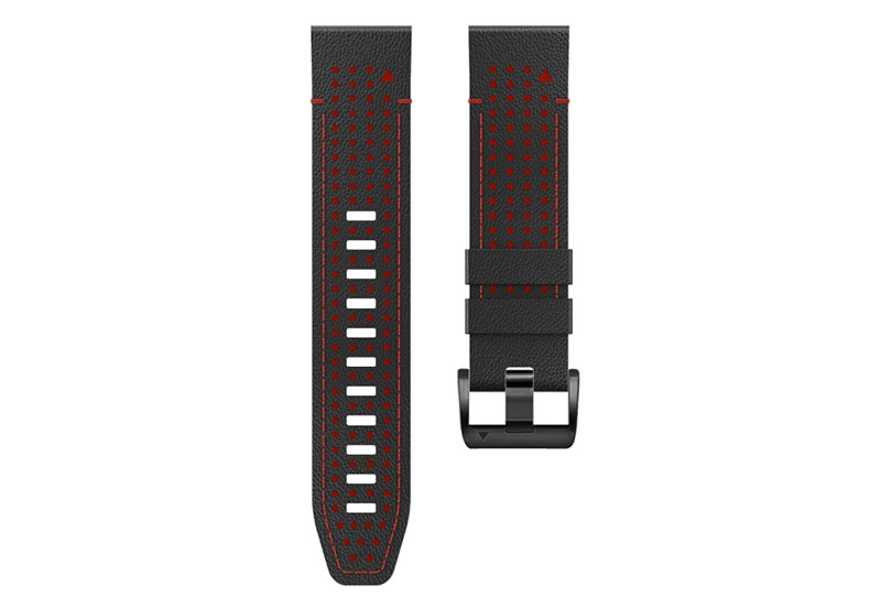 Premium bandje - leer/siliconen - zwart/rood