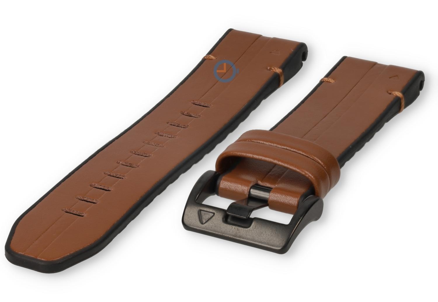 Hybrid strap - silicone/leather - 26mm - cognac