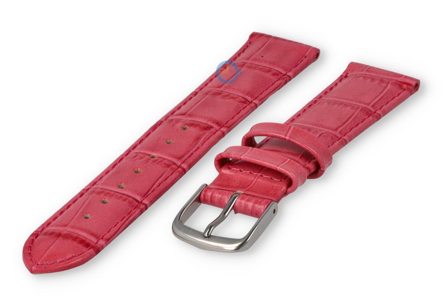 Leather strap with frizzled print - 16mm - raspberry