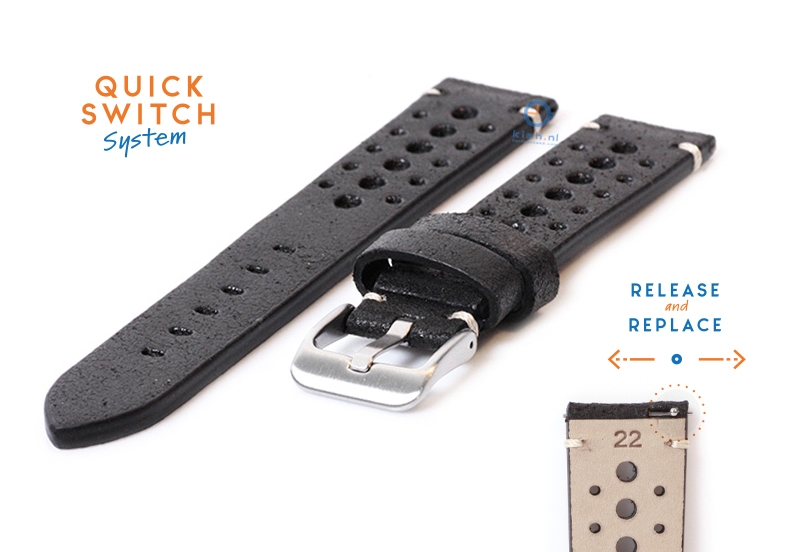 Watchstrap 22mm vintage perforated black leather