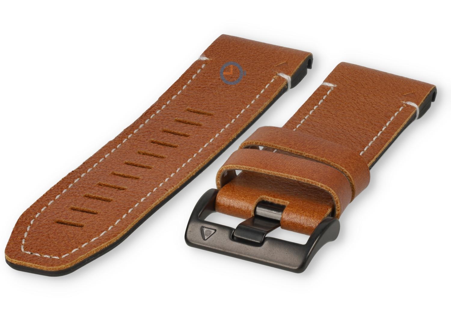 Robust hybrid strap - 26mm silicone/leather - cognac