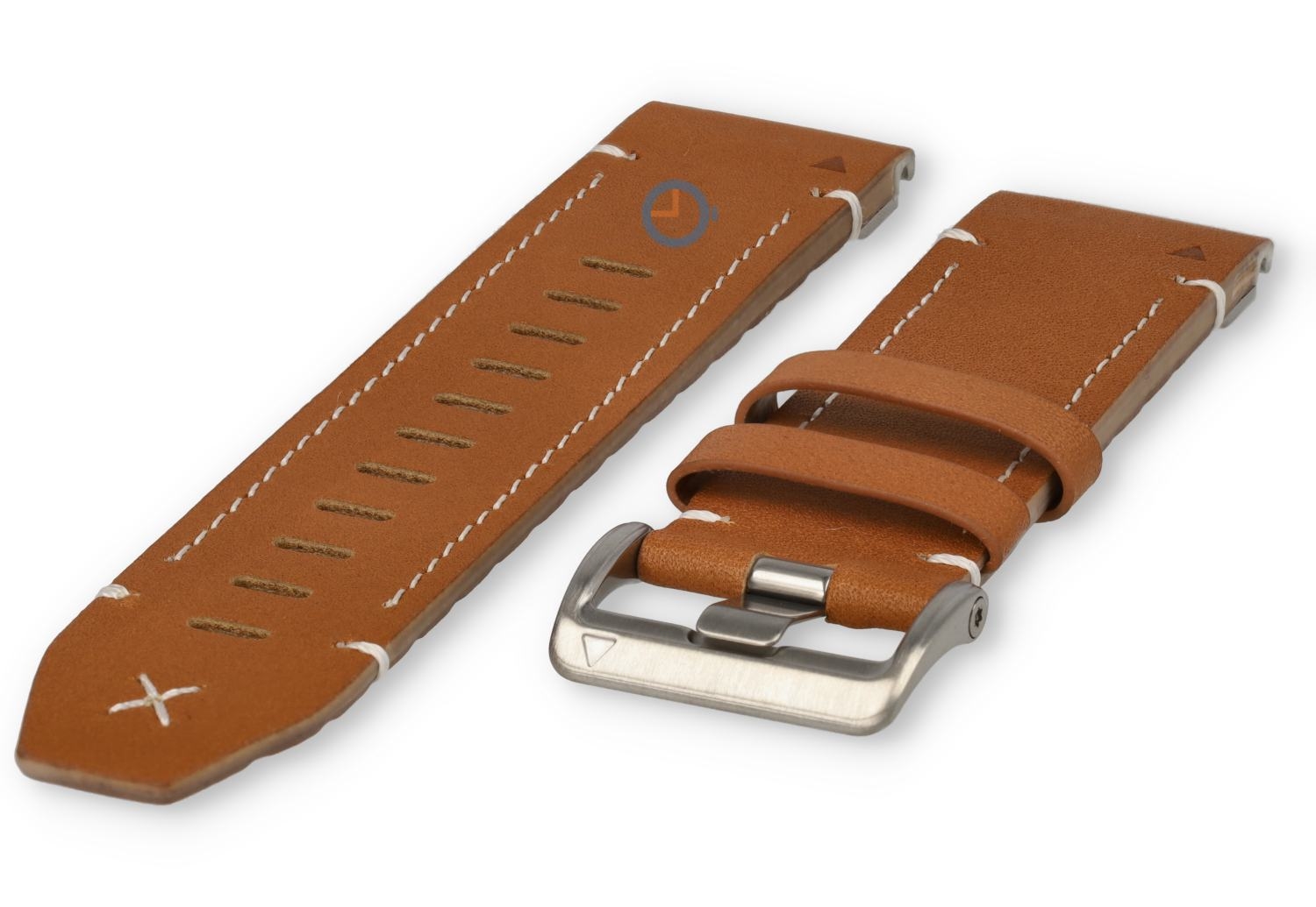 Premium leather strap for Garmin Fenix 7X - cognac/silver