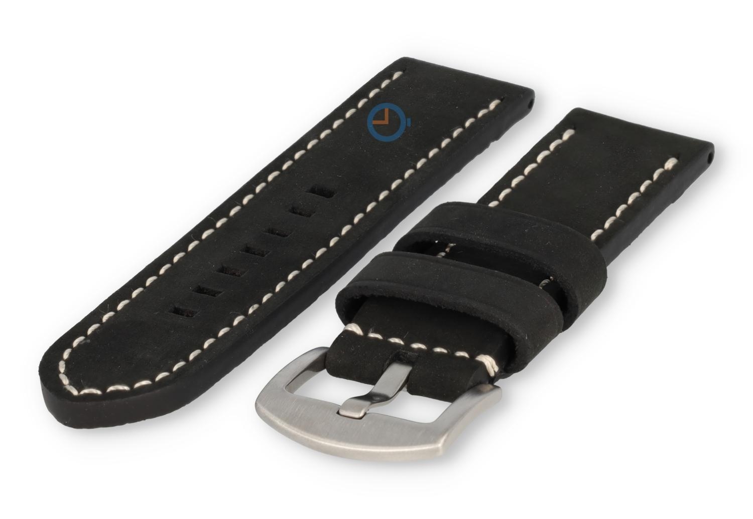 Water-repellent leather watch strap - 24mm - black