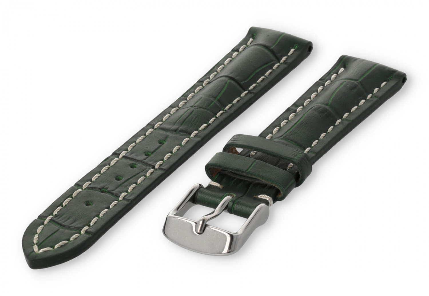 Watch band with crocoprint 18mm green leather