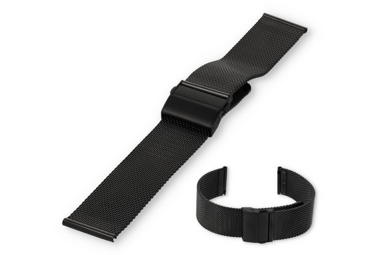 Mesh watch strap 20mm black - Adjustable security clasp