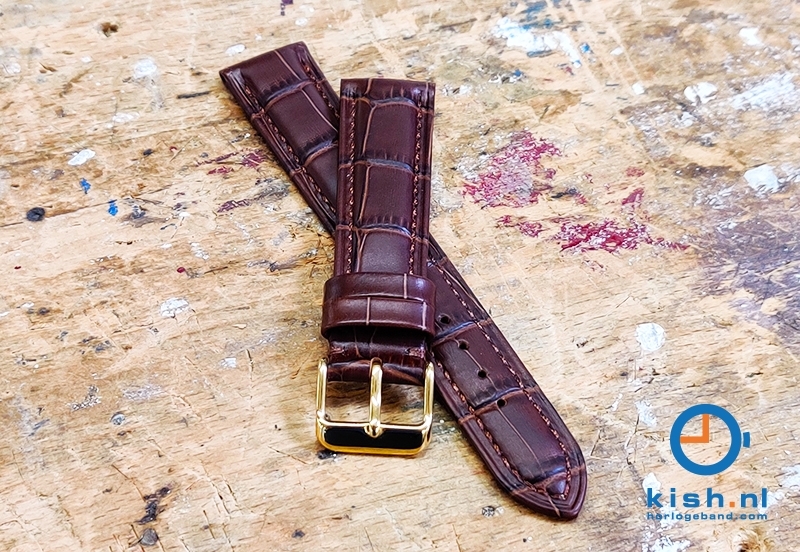 Quick Switch horlogeband 16mm bruin leer - gouden gesp