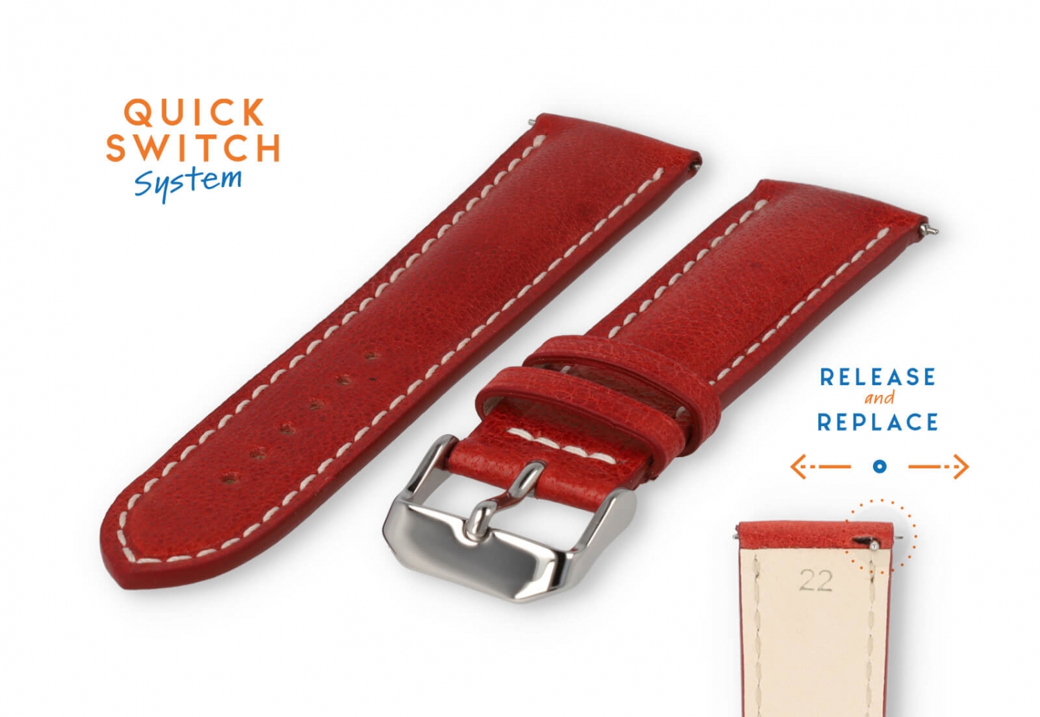 Watchstrap 22mm red leather