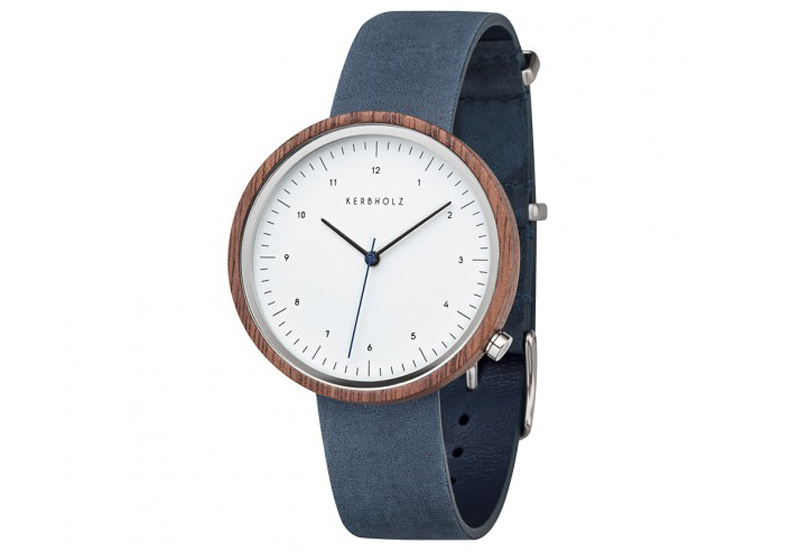 Kerbholz Heinrich watchstrap walnut/slate blue