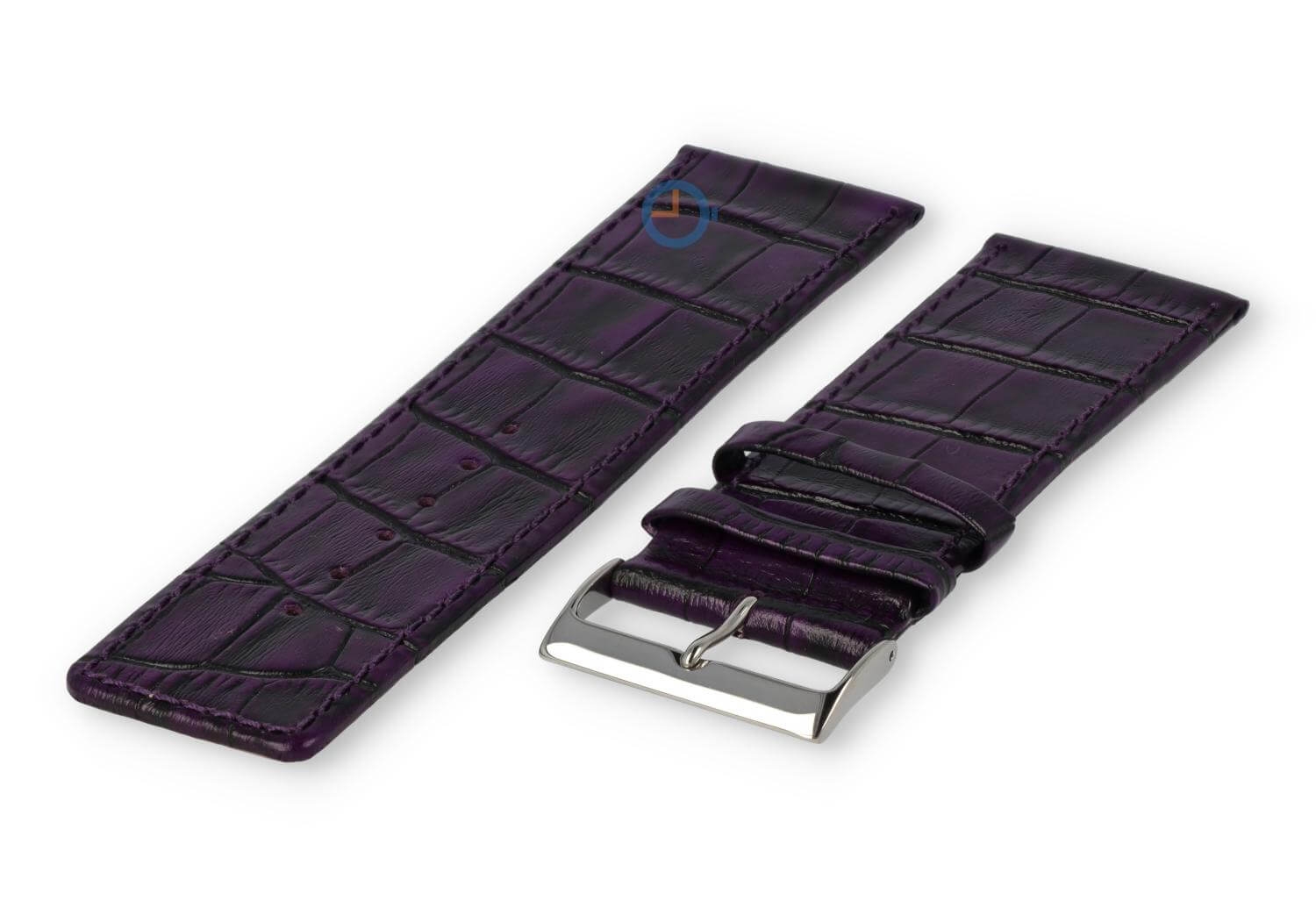 Calfskin strap with croco-relief - 28mm - eggplant