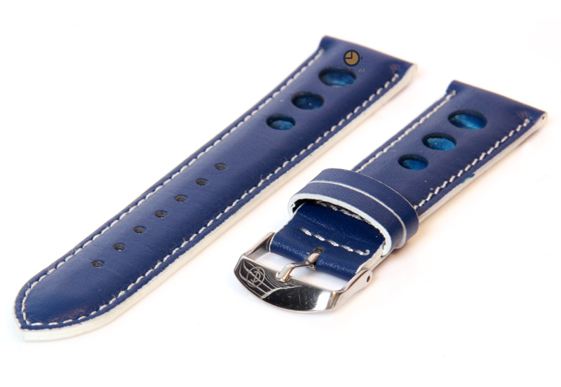 Watchstrap 22mm blue-white rally leather
