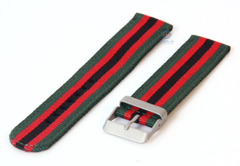 Watchstrap 22mm nylon green/red/black