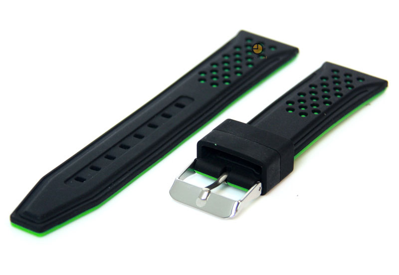 Watchstrap 22mm bicolor black green silicone