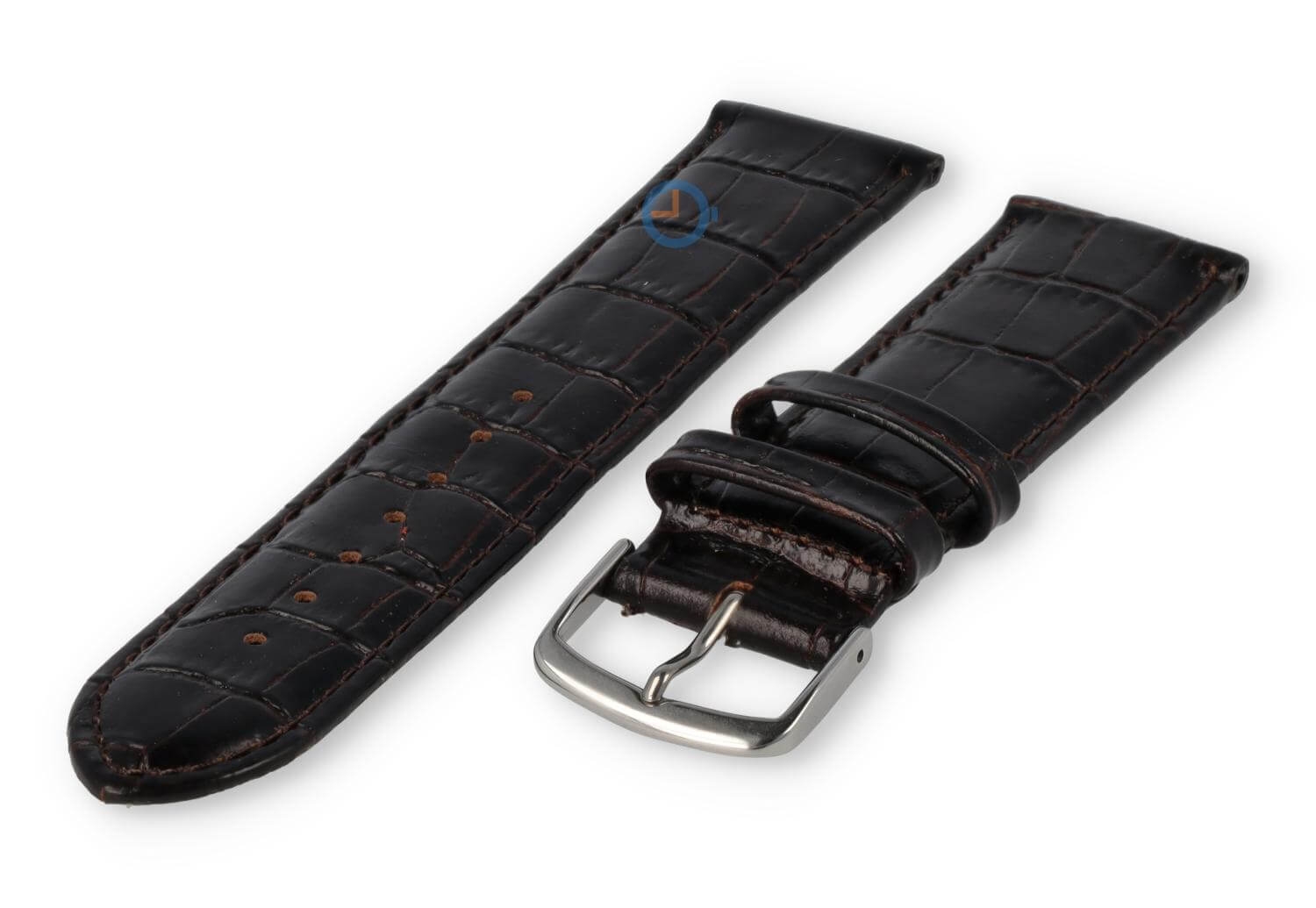 Leather watch strap croco - 20mm - dark brown
