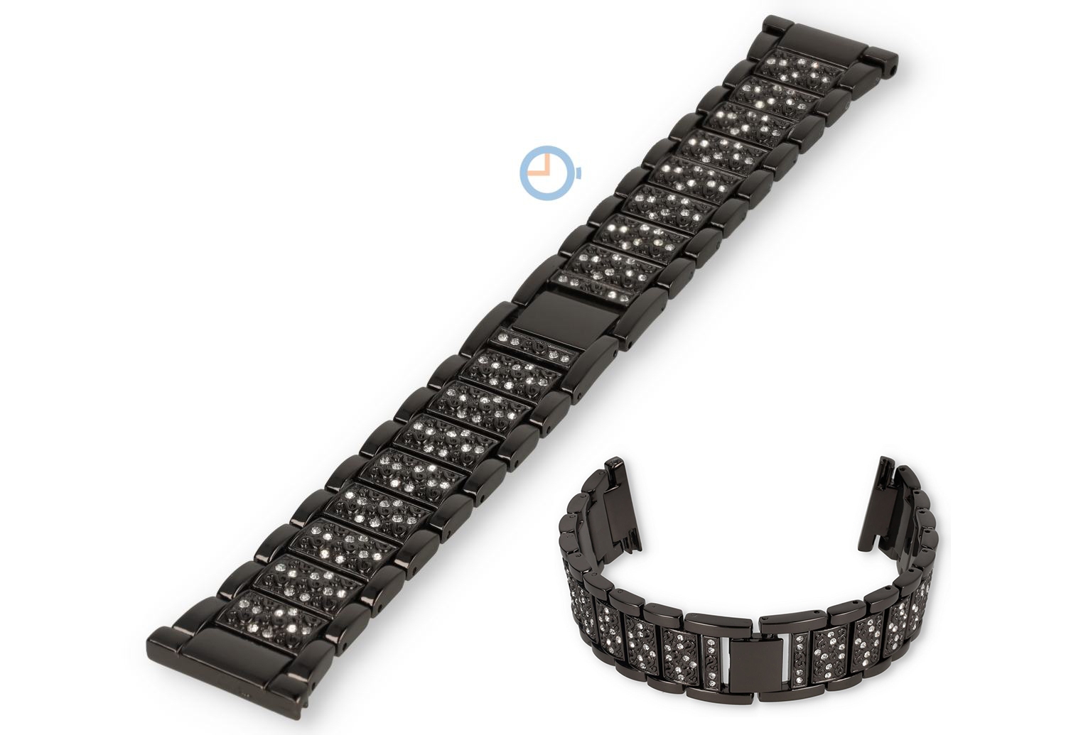 Pav? steel watch bracelet - 22mm - black