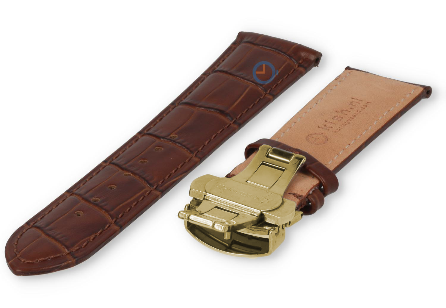 Classic watch strap dark brown leather - butterfly clasp (gold) - 22mm