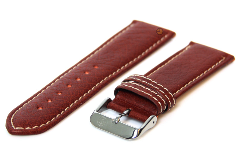 Watchstrap 24mm brown leather white stitches