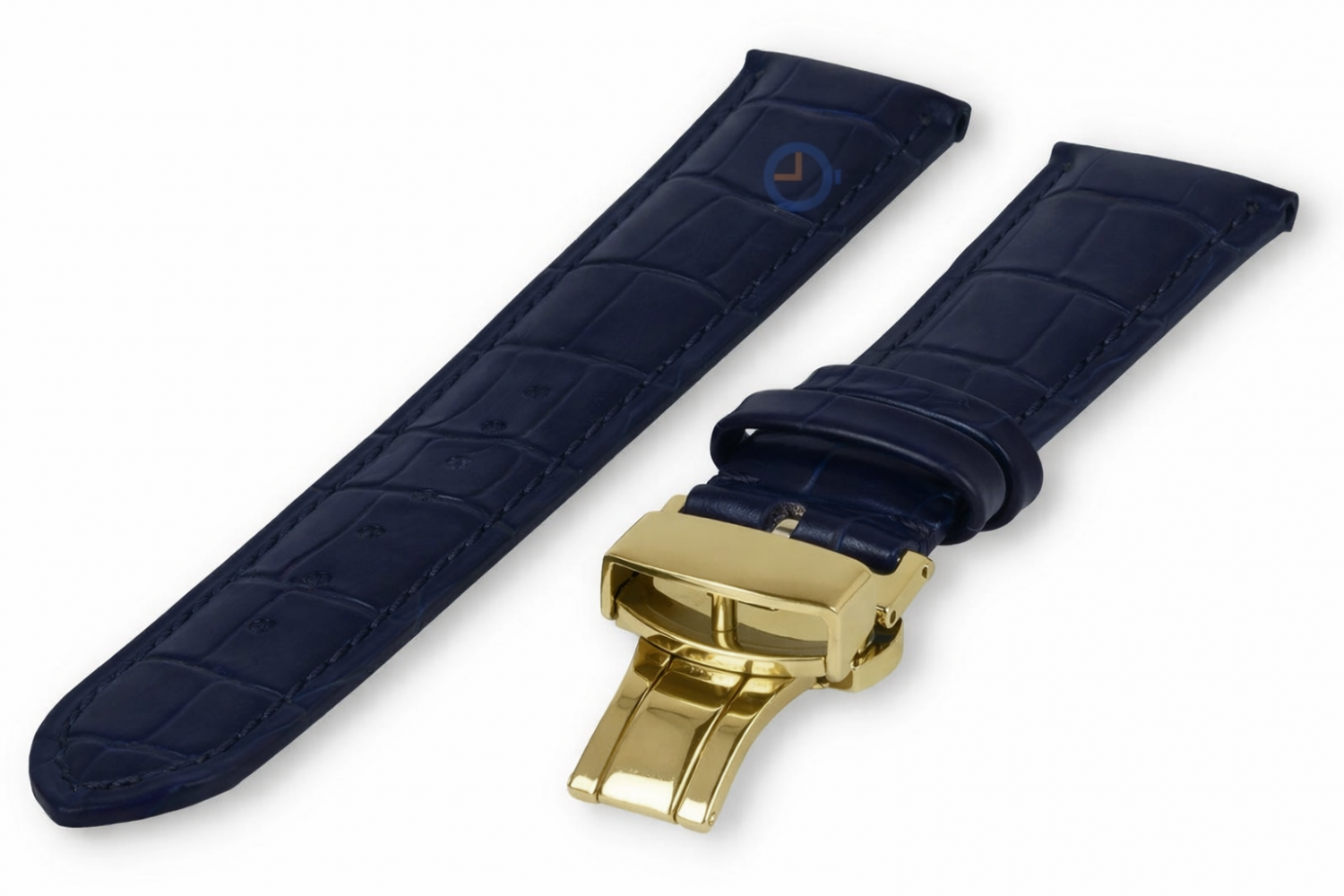 Klassieke horlogeband donkerblauw leer - vlindersluiting (goud) - 16mm