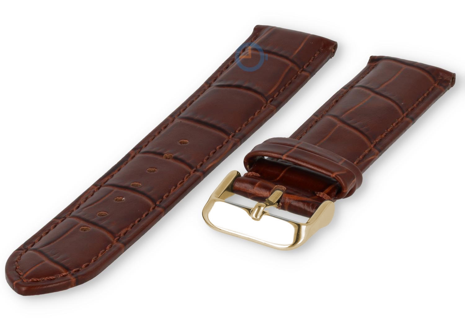 17mm - dark brown - leather strap with croco - gold