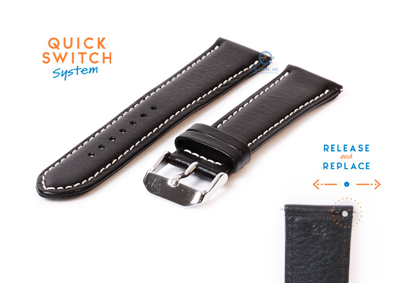Watchstrap 22mm black eco-friendly cowhide