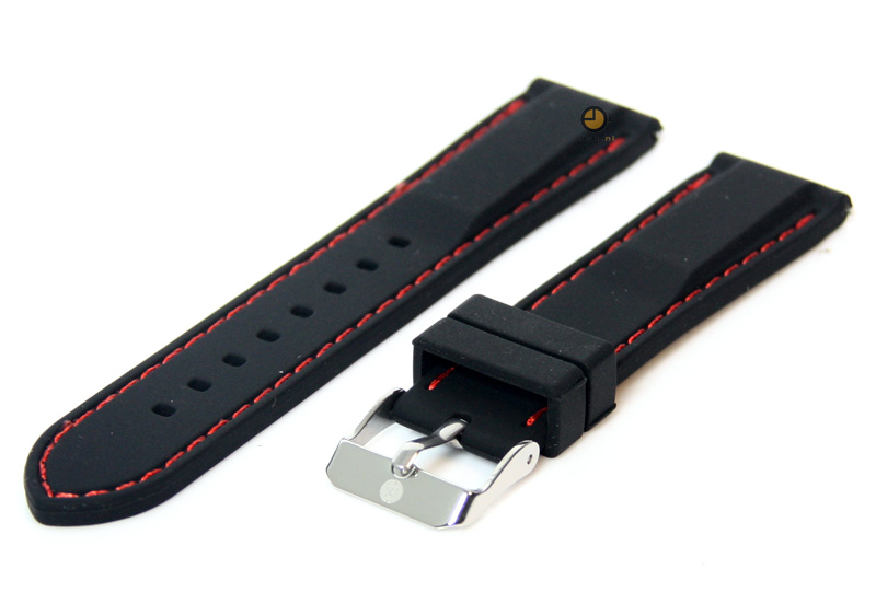 Watchstrap 20mm black-red silicone with quick release