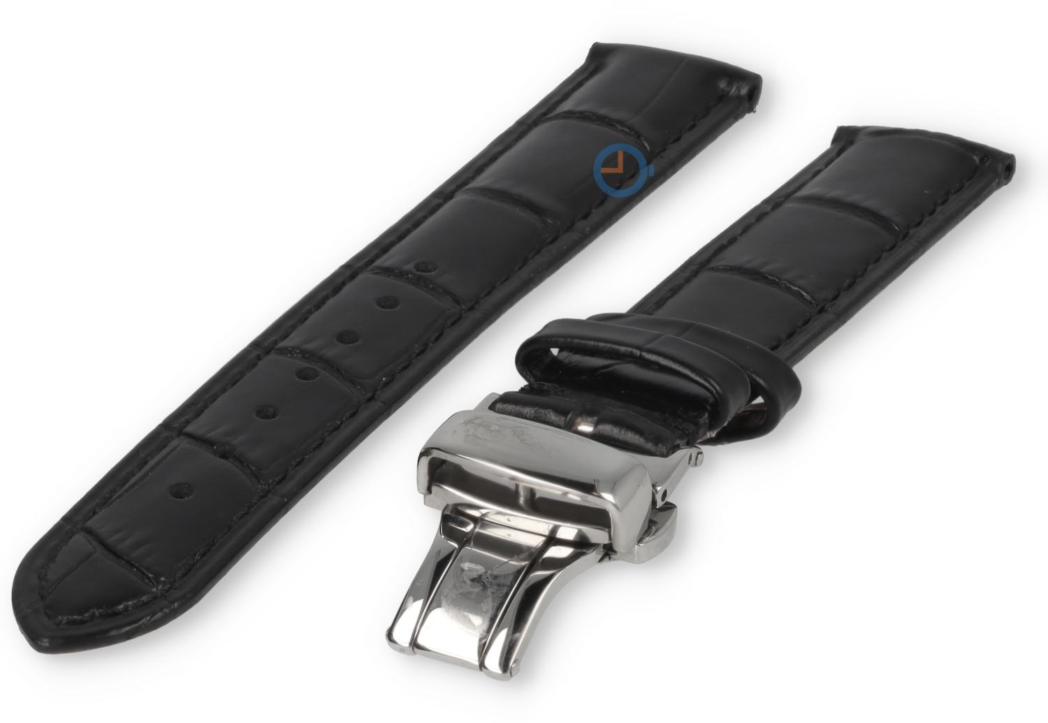 Luxe Seiko horlogeband zwart leer - vlindersluiting - 18mm