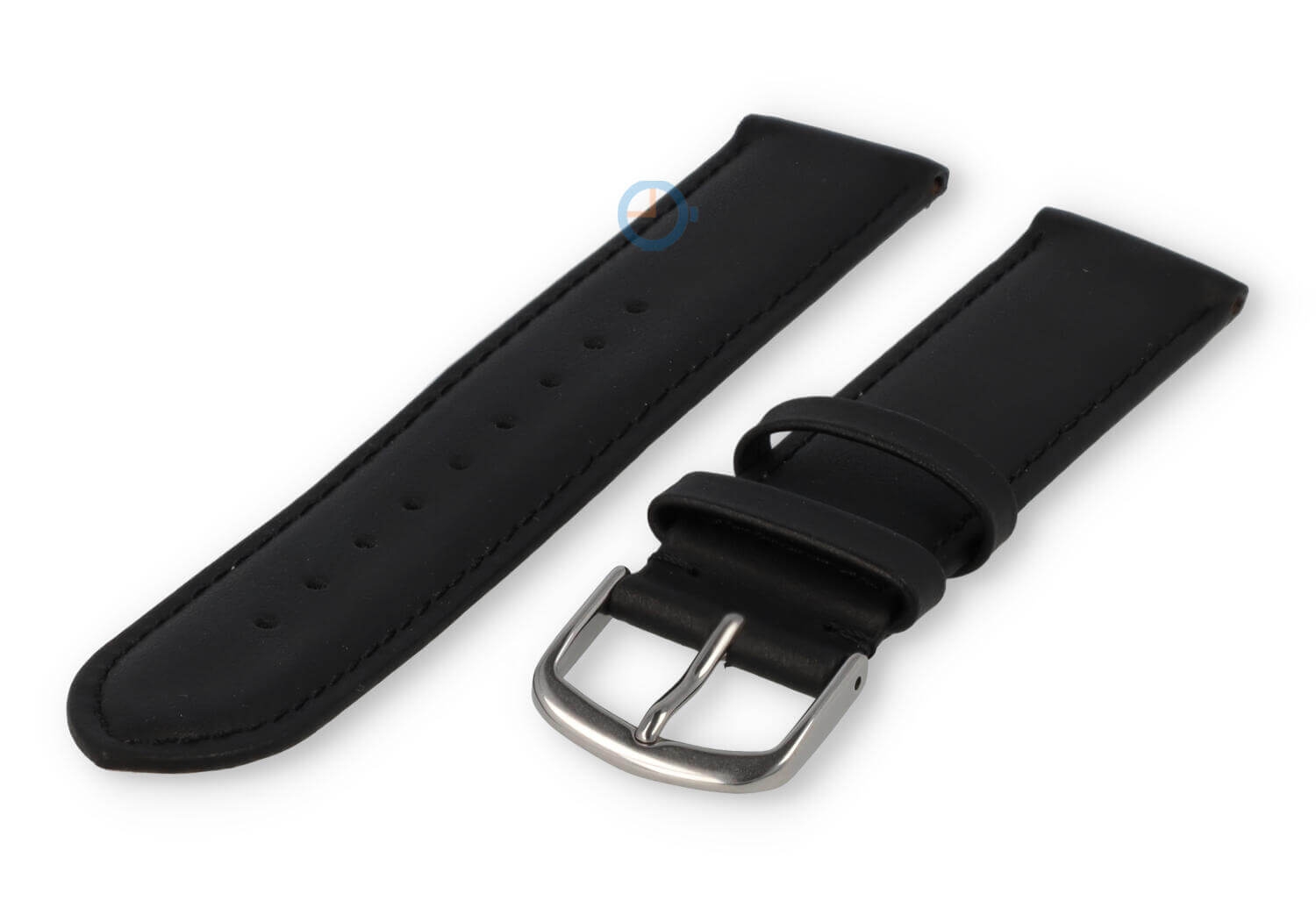 16mm watch strap smooth leather - black