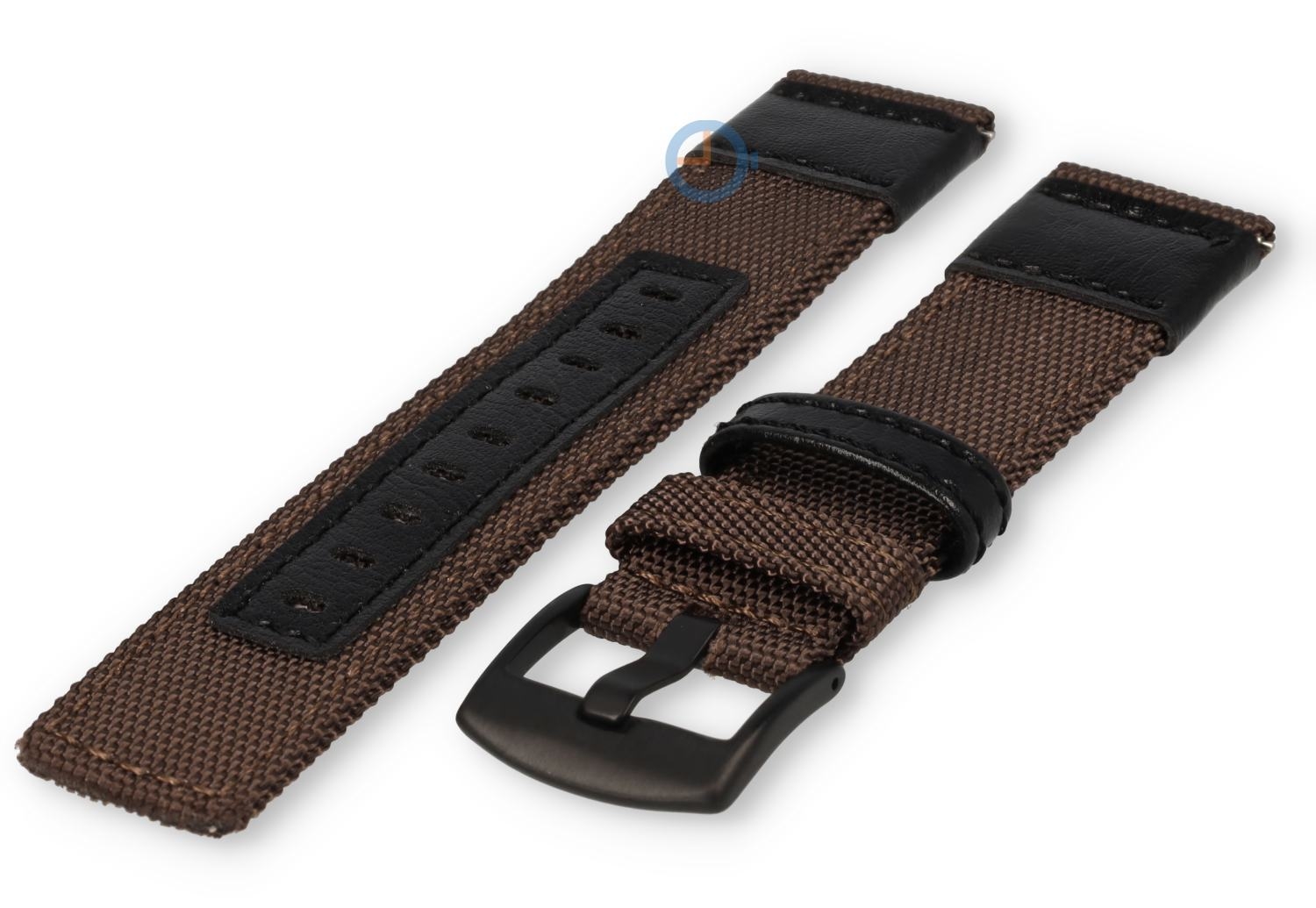 Hybride watch strap - nylon/leather - 20mm brown