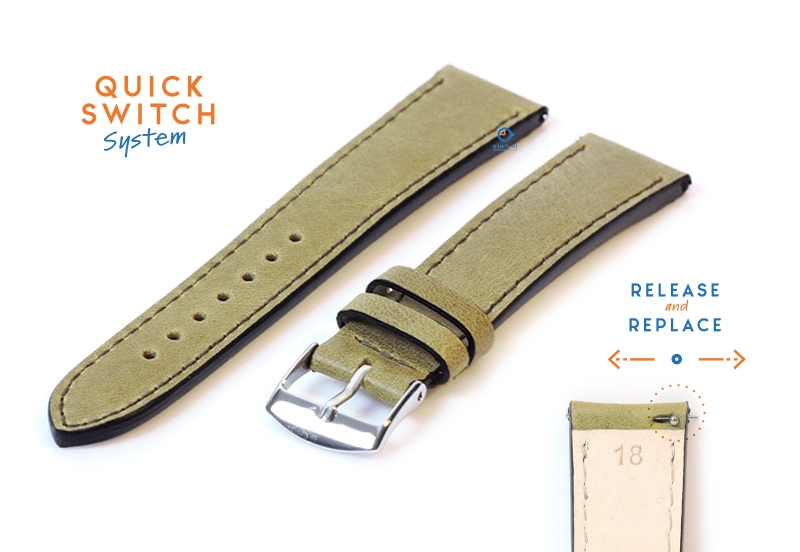 Watchstrap 18mm kaki green leather