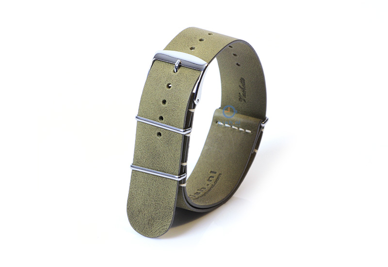 Watchstrap 22mm nato calf leather kaki green