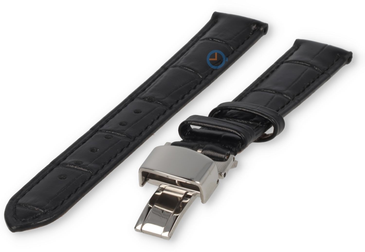 15mm - black - croco leather strap with butterfly-clasp