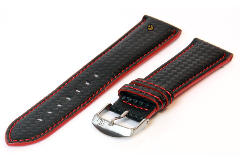 Waterproof black-red watchstrap 22mm