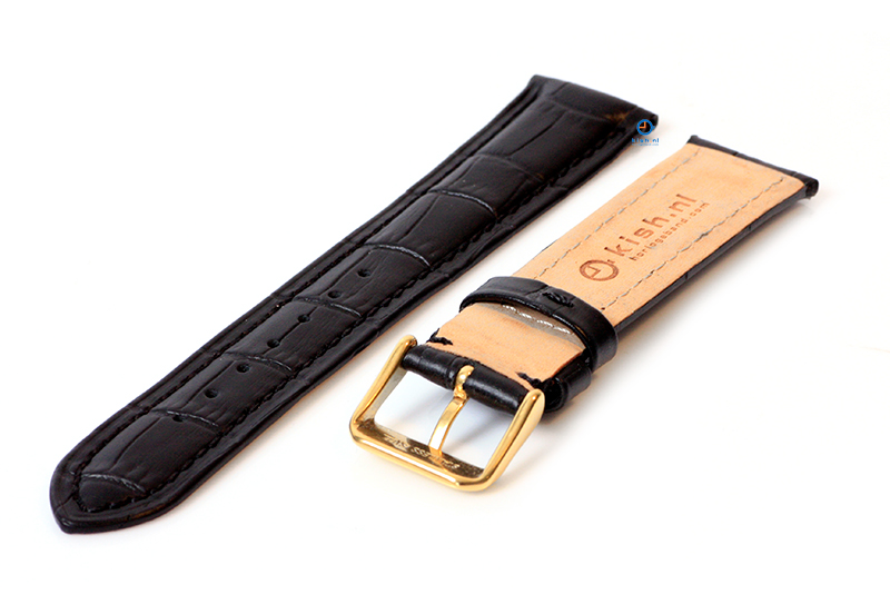 Luxe Jaguar watch strap black leather - gold - 20mm