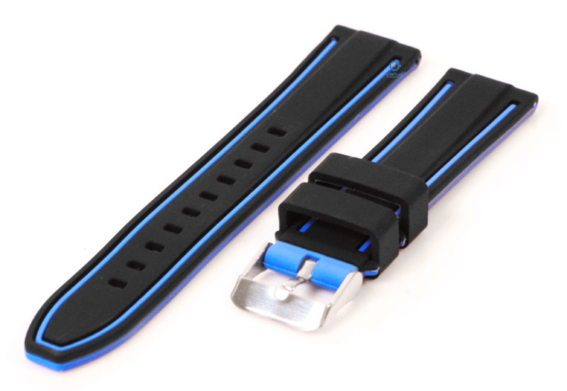 Silcone watch strap 20mm black/blue (reversible)