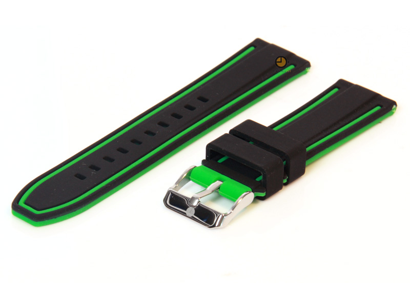 Reversible watchstrap 22mm black-green silicone