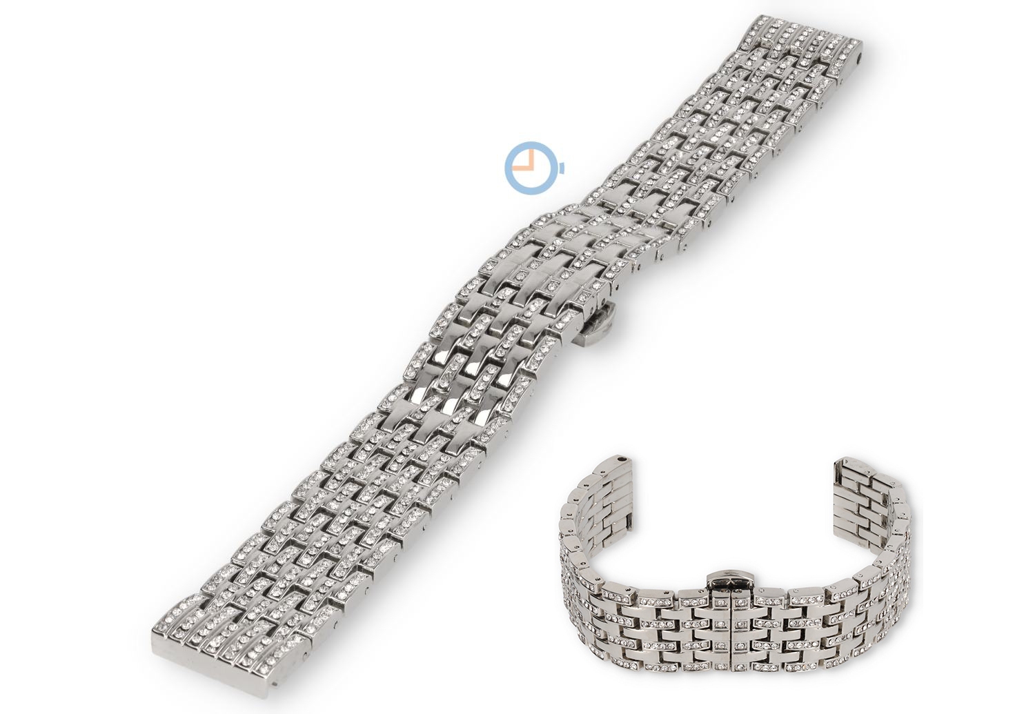 Pavé steel watch bracelet - 18mm - silver