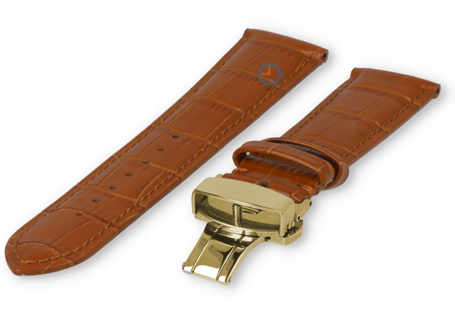 Luxe Seiko horlogeband lichtbruin leer - vlindersluiting (goud) - 22mm