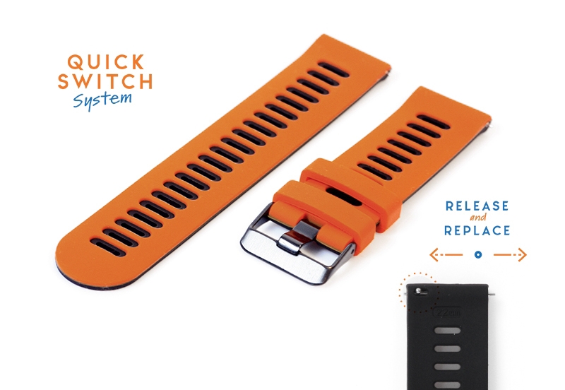 Silicone 22mm watch band - orange/black