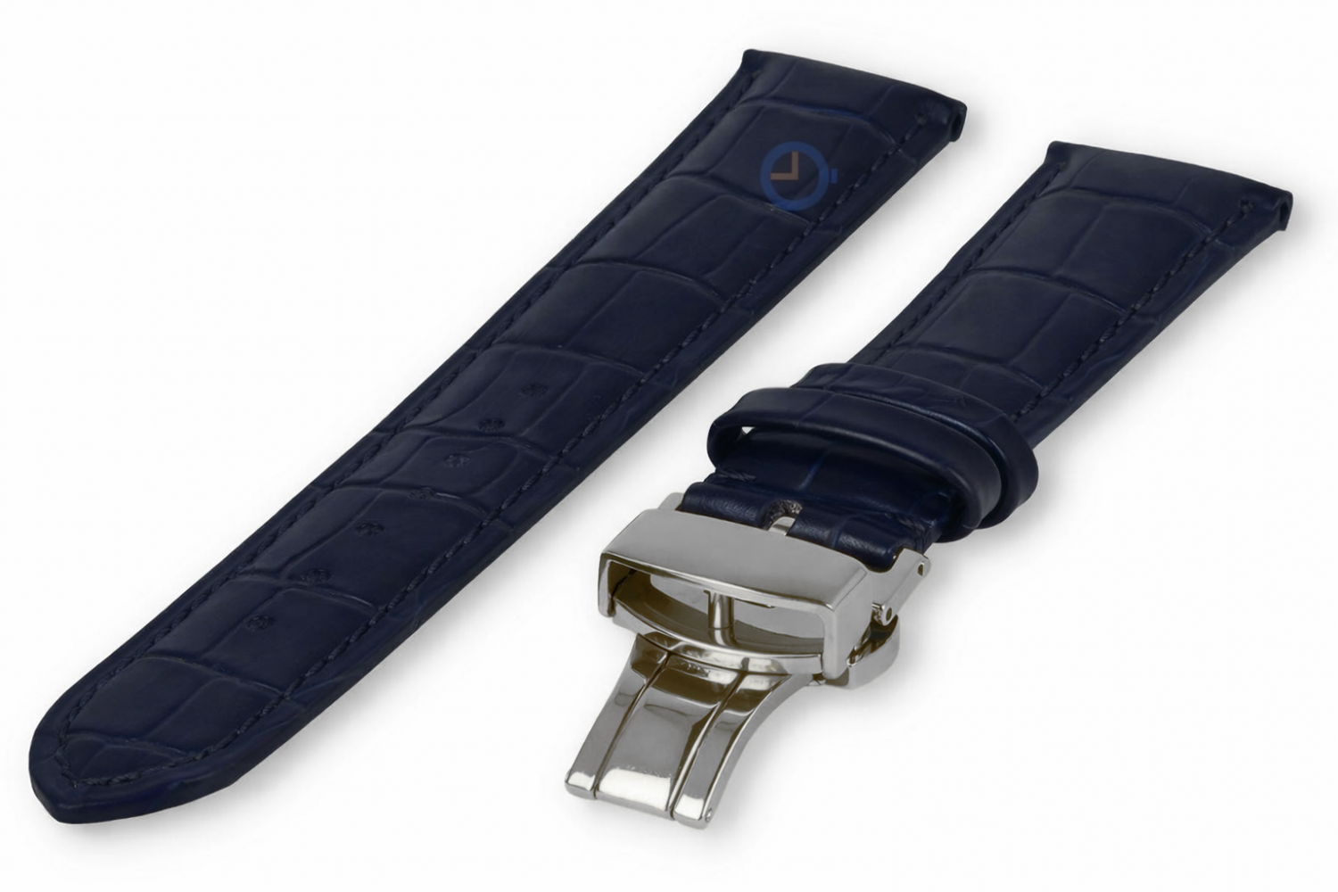 Klassieke horlogeband donkerblauw leer - vlindersluiting - 16mm