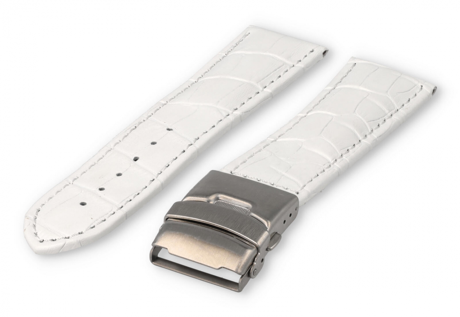Watch band with security folding clasp 24mm white leather
