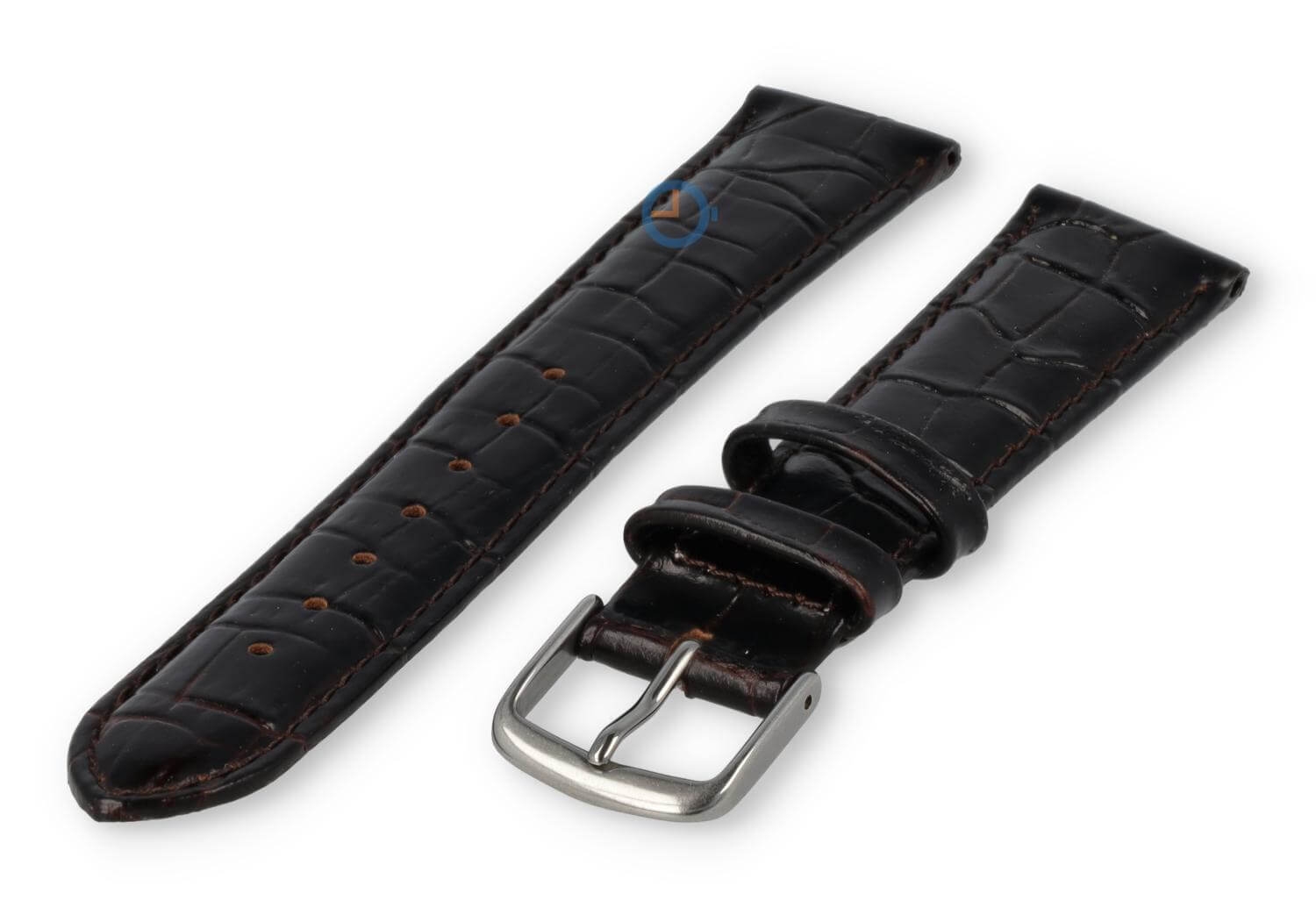 Leather strap with frizzled print - 16mm - dark brown