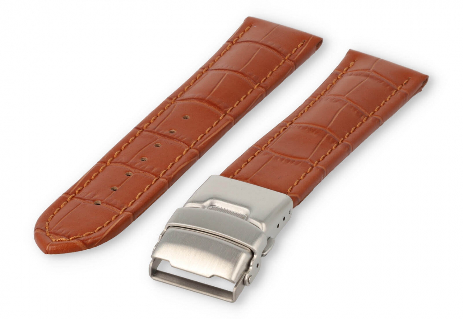 Watch band with security folding clasp 20mm light-brown leather