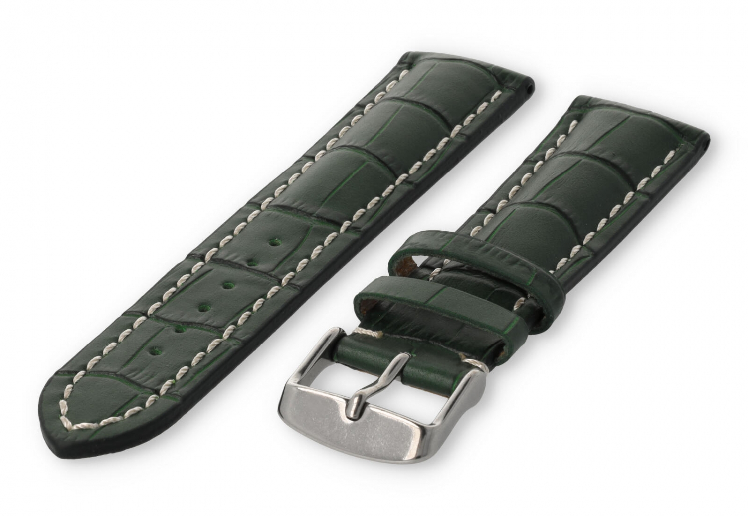 Watch band with crocoprint 20mm green leather