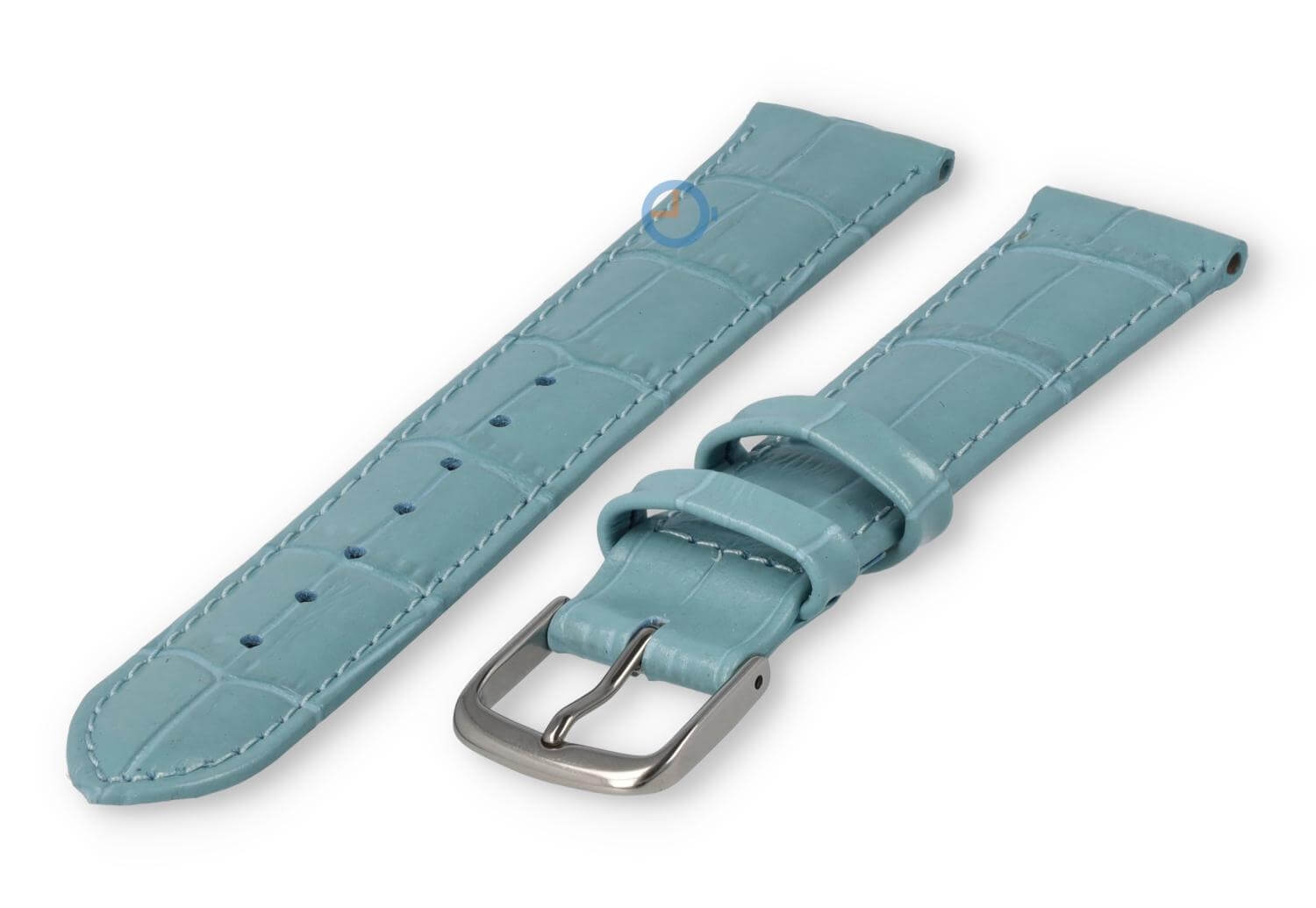 Leather strap with frizzled print - 16mm - ice blue