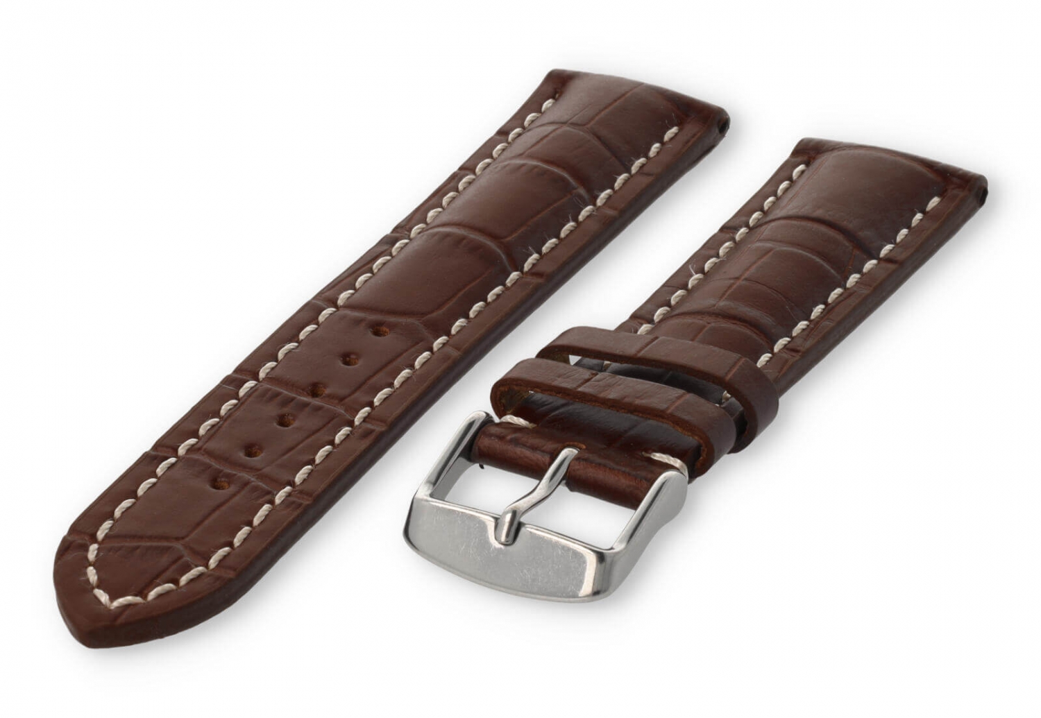 Watch band with crocoprint 20mm darkbrown leather