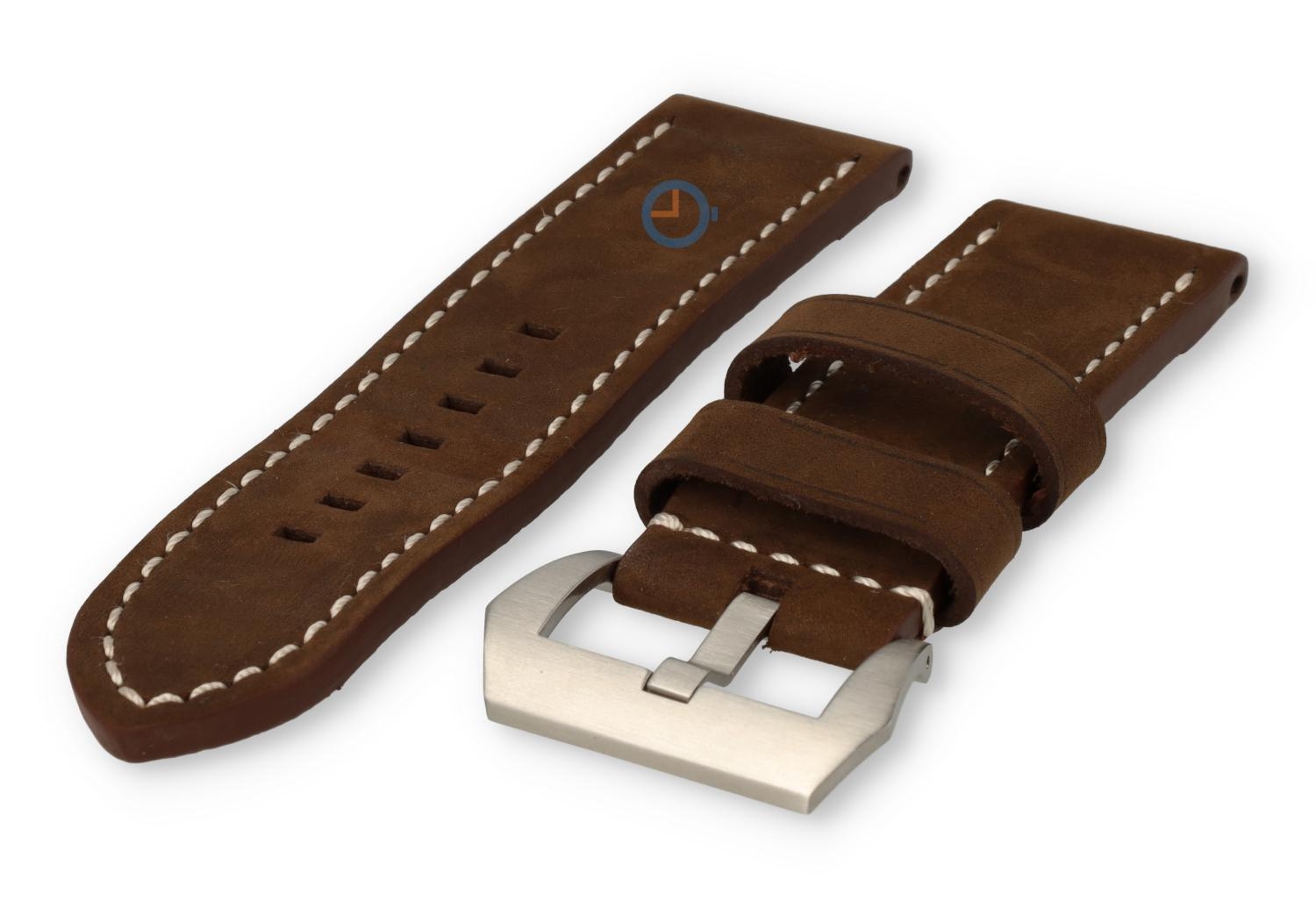 Water-repellent leather watch strap - 26mm - dark brown