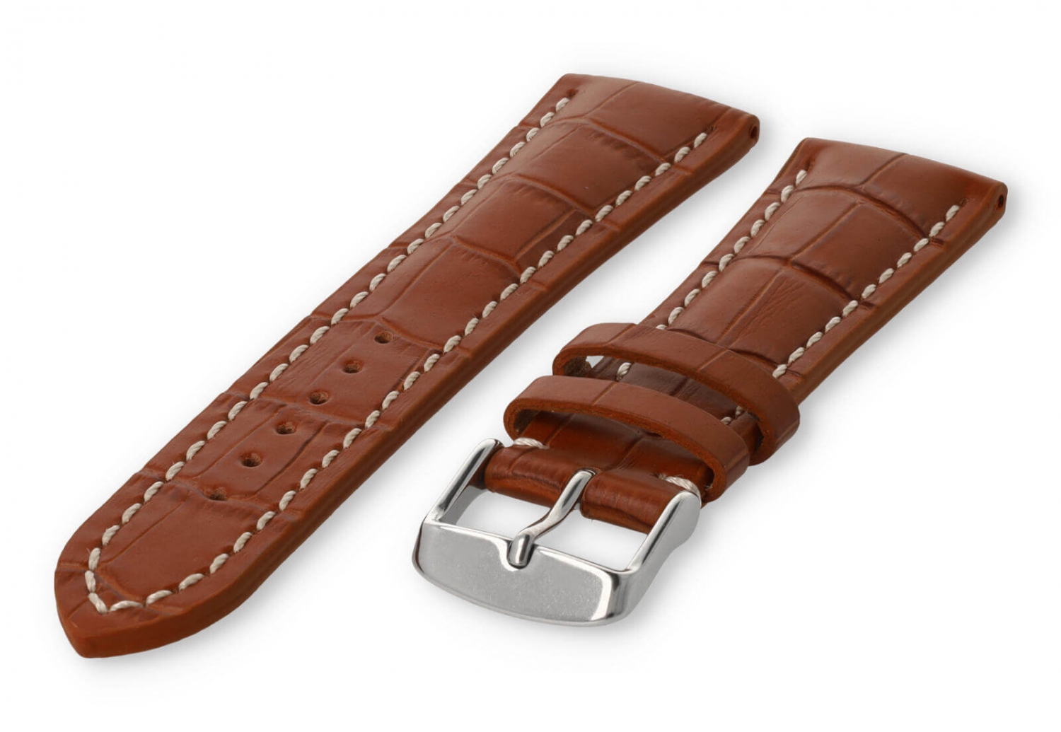 Watch band with crocoprint 24mm light-brown leather