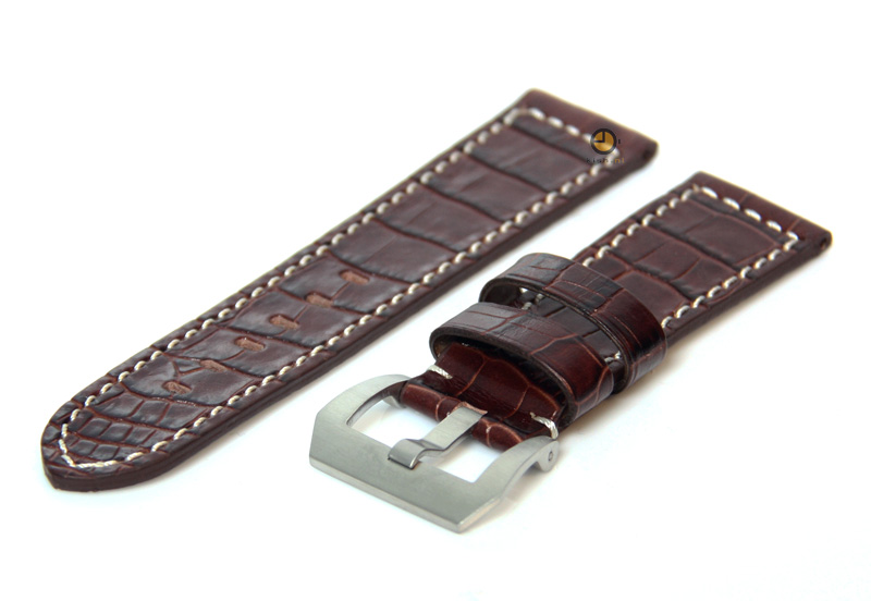 Watchstrap 22mm leather croco dark brown