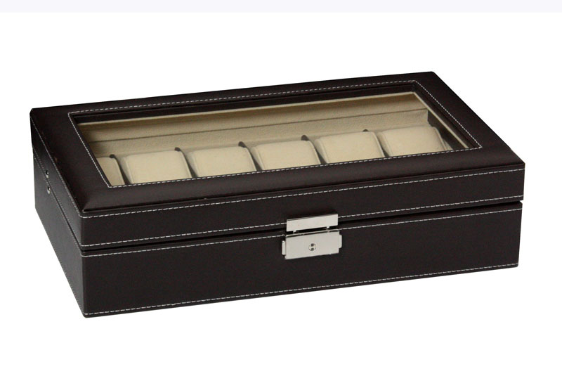 Leather watchbox for 12 watches dark brown
