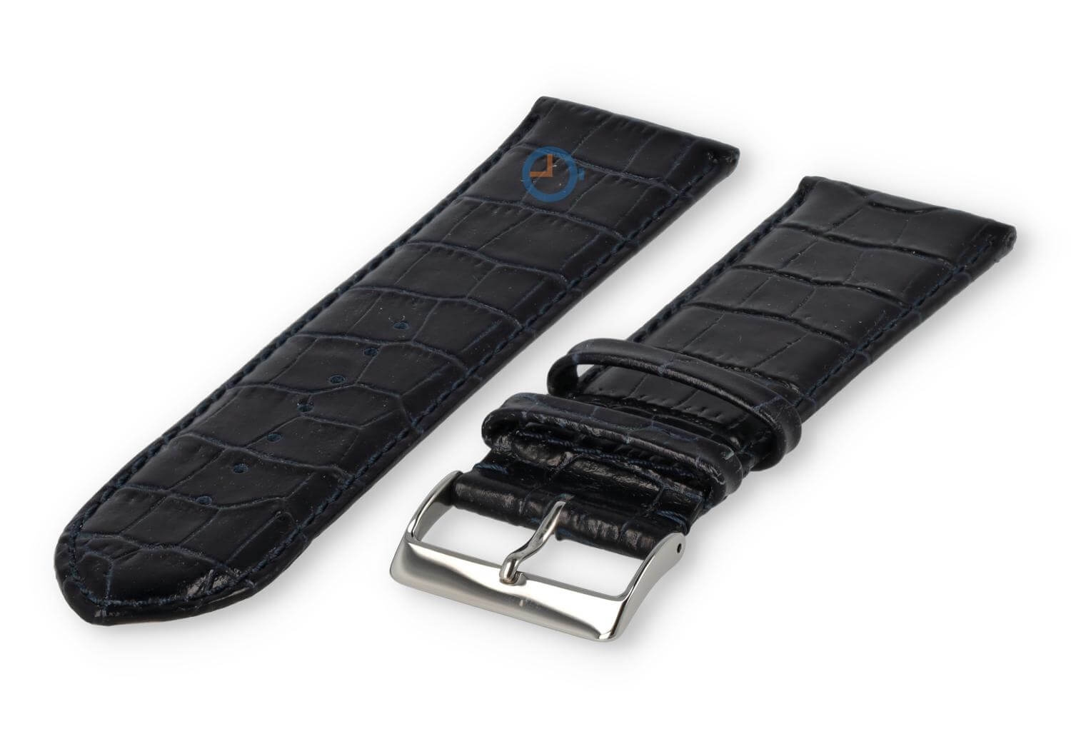 Calfskin XL strap with croco embossing - 28mm - dark blue