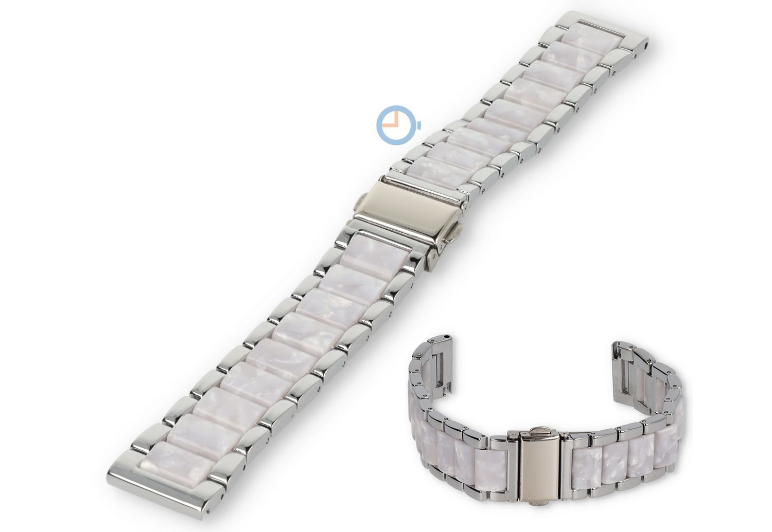 20mm marble steel strap with resin - silver/white